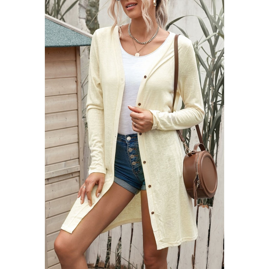 Button Down Long Sleeve Longline Cardigan