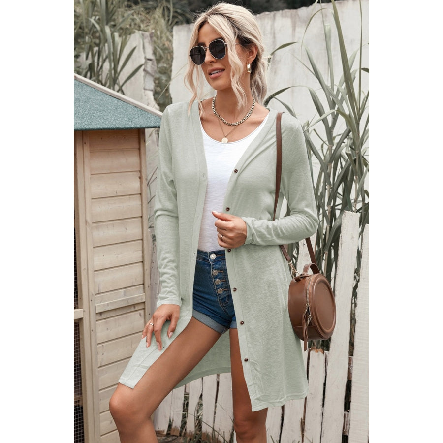 Button Down Long Sleeve Longline Cardigan