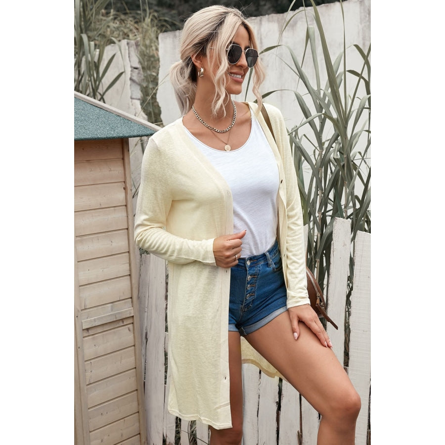 Button Down Long Sleeve Longline Cardigan