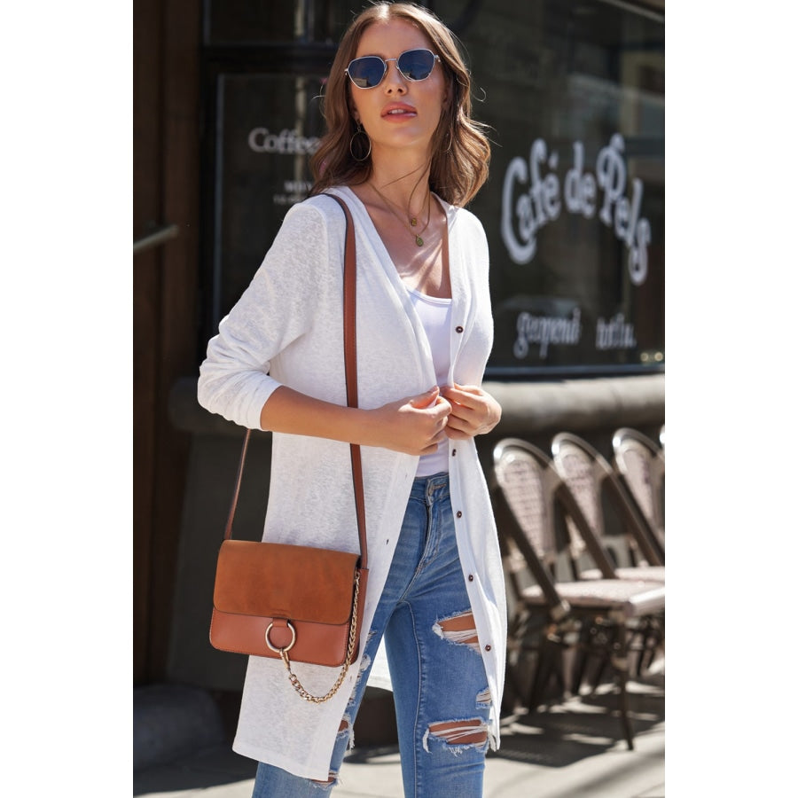 Button Down Long Sleeve Longline Cardigan