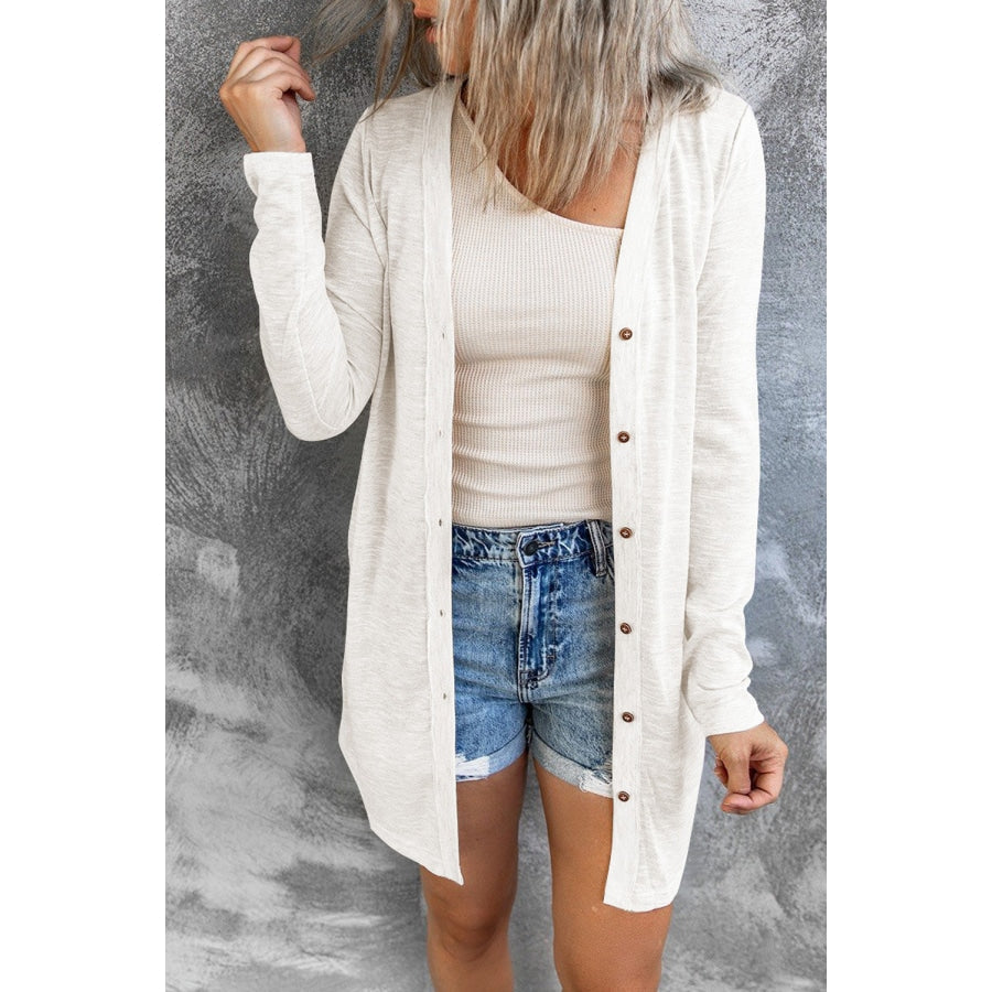 Button Down Long Sleeve Longline Cardigan White / S