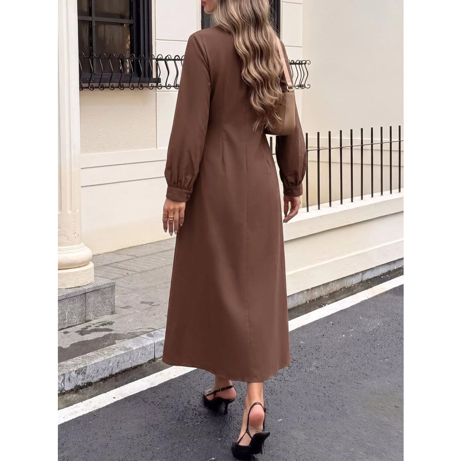 Button-Down Long Sleeve Midi Dress Apparel and Accessories