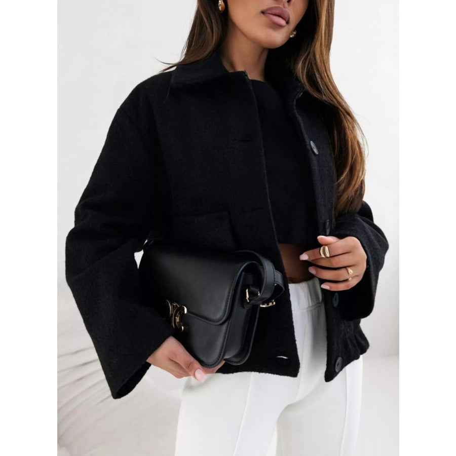 Button-Down Long Sleeve Outerwear Black / S Apparel and Accessories