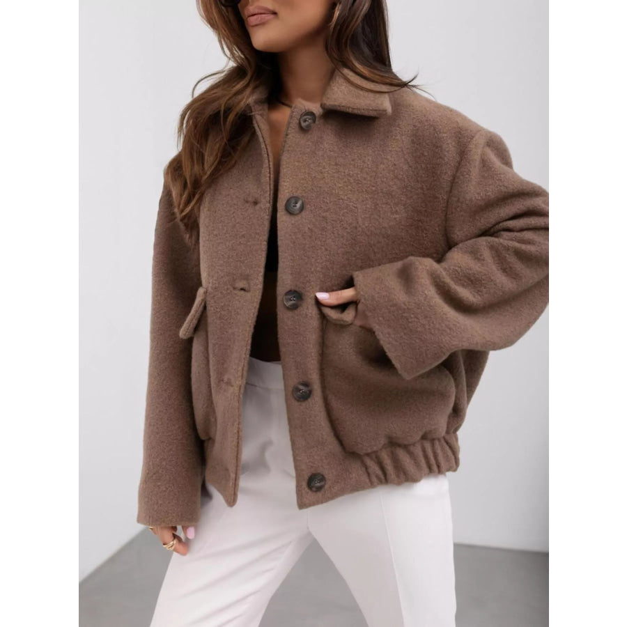 Button-Down Long Sleeve Outerwear Brown / S Apparel and Accessories