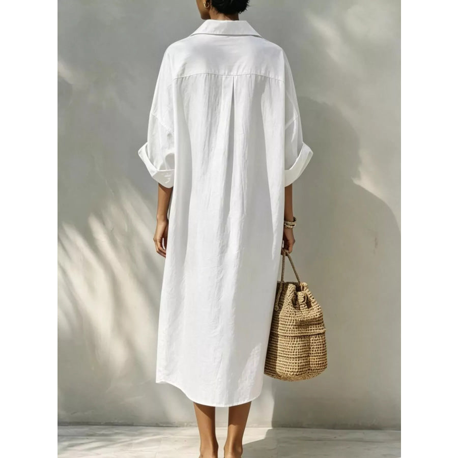 Button-Down Long Sleeve Shirt Dress White / S Apparel and Accessories