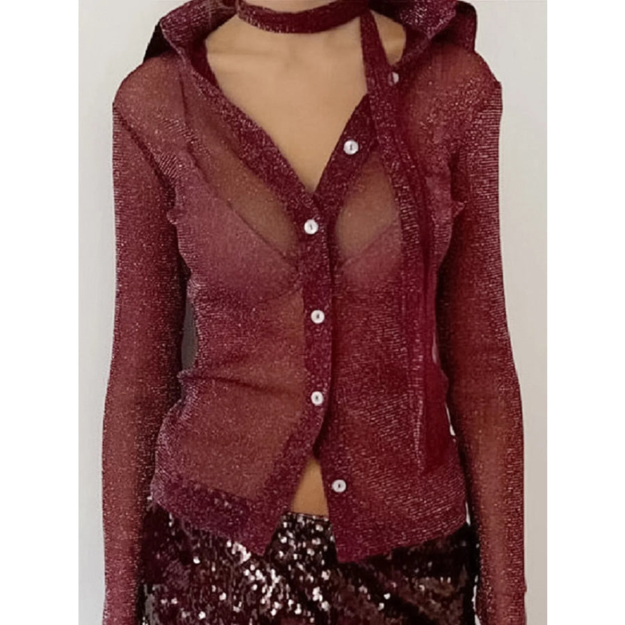 Button Down Long Sleeve Shirt with Scarf Apparel and Accessories