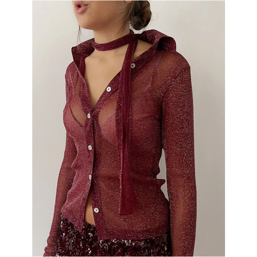 Button Down Long Sleeve Shirt with Scarf Apparel and Accessories