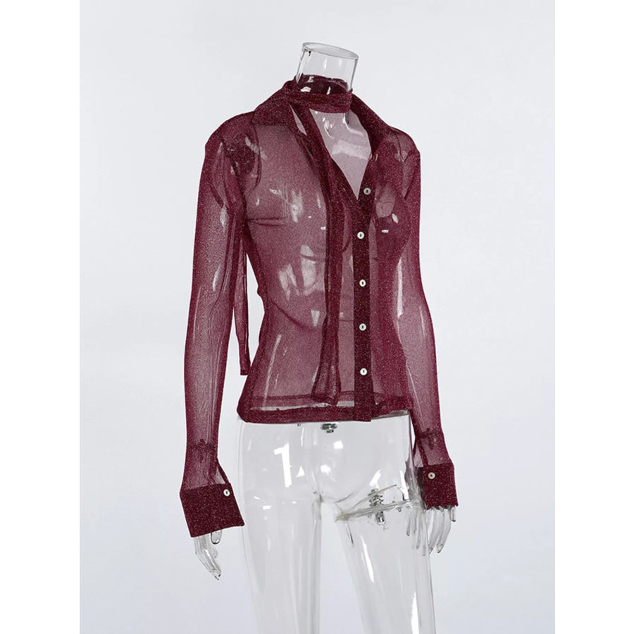 Button Down Long Sleeve Shirt with Scarf Apparel and Accessories