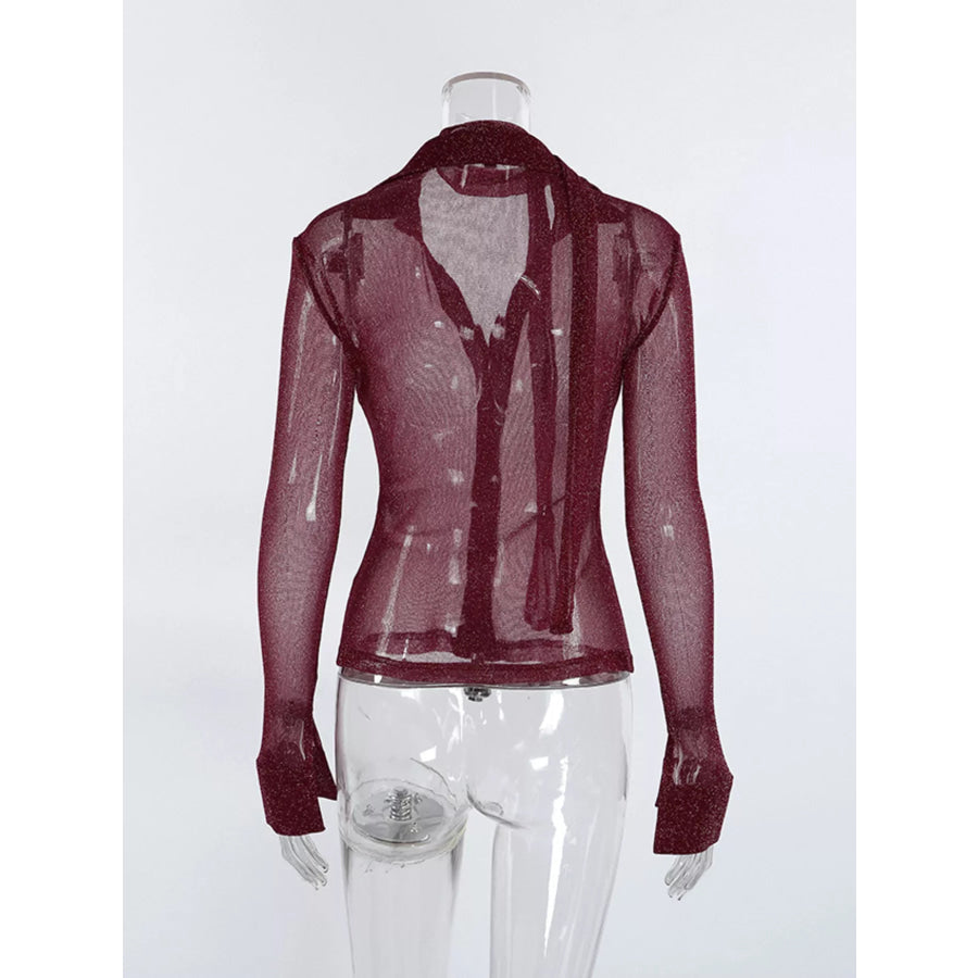 Button Down Long Sleeve Shirt with Scarf Apparel and Accessories