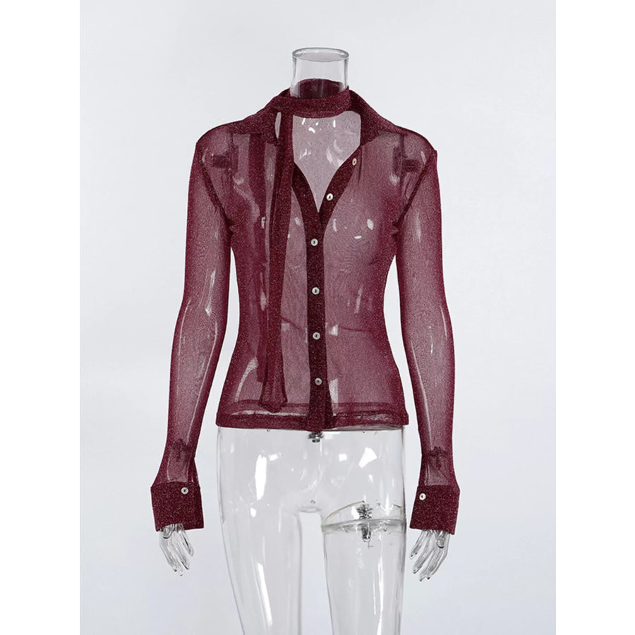 Button Down Long Sleeve Shirt with Scarf Apparel and Accessories