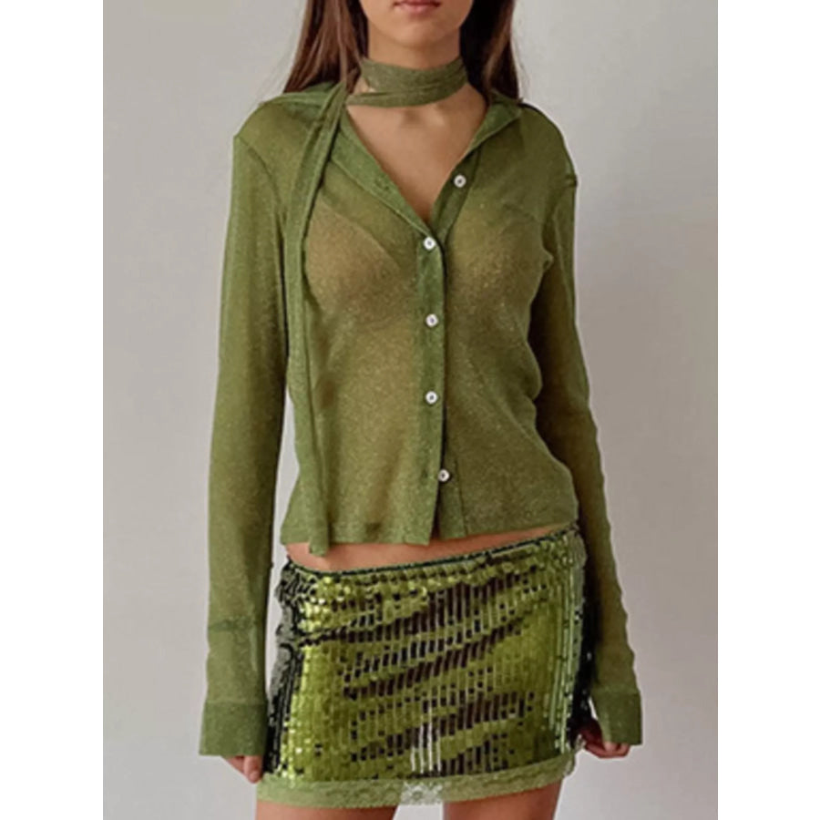 Button Down Long Sleeve Shirt with Scarf Apparel and Accessories
