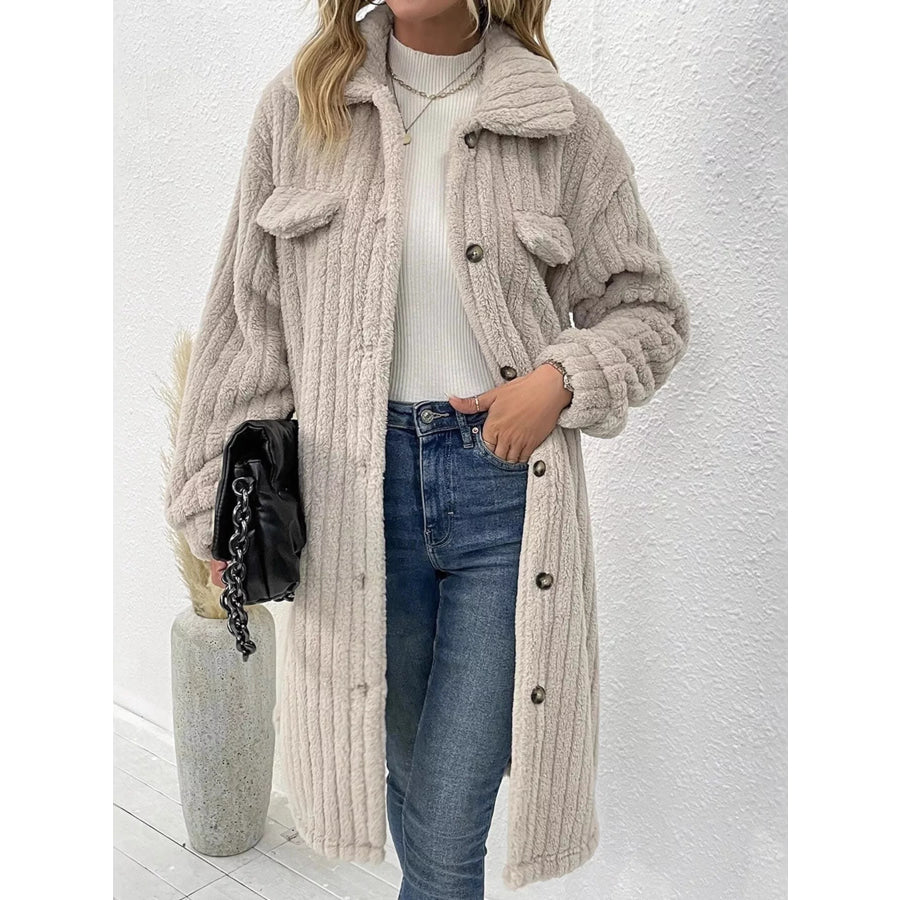 Button-Down Longline Outerwear Apricot / S Apparel and Accessories