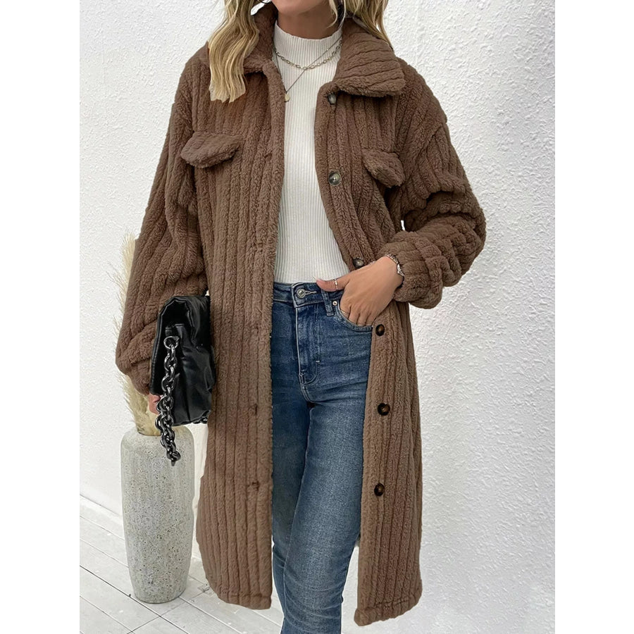 Button-Down Longline Outerwear Coffee / S Apparel and Accessories