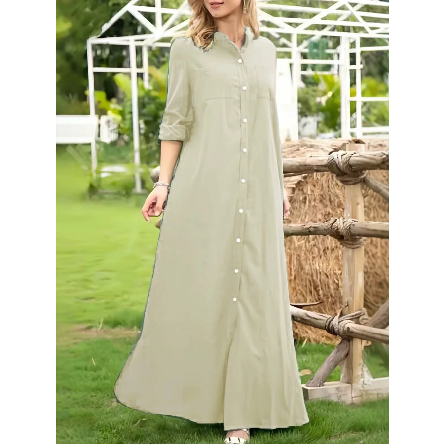 Button-Down Maxi Shirt Dress Milky White / S Apparel and Accessories