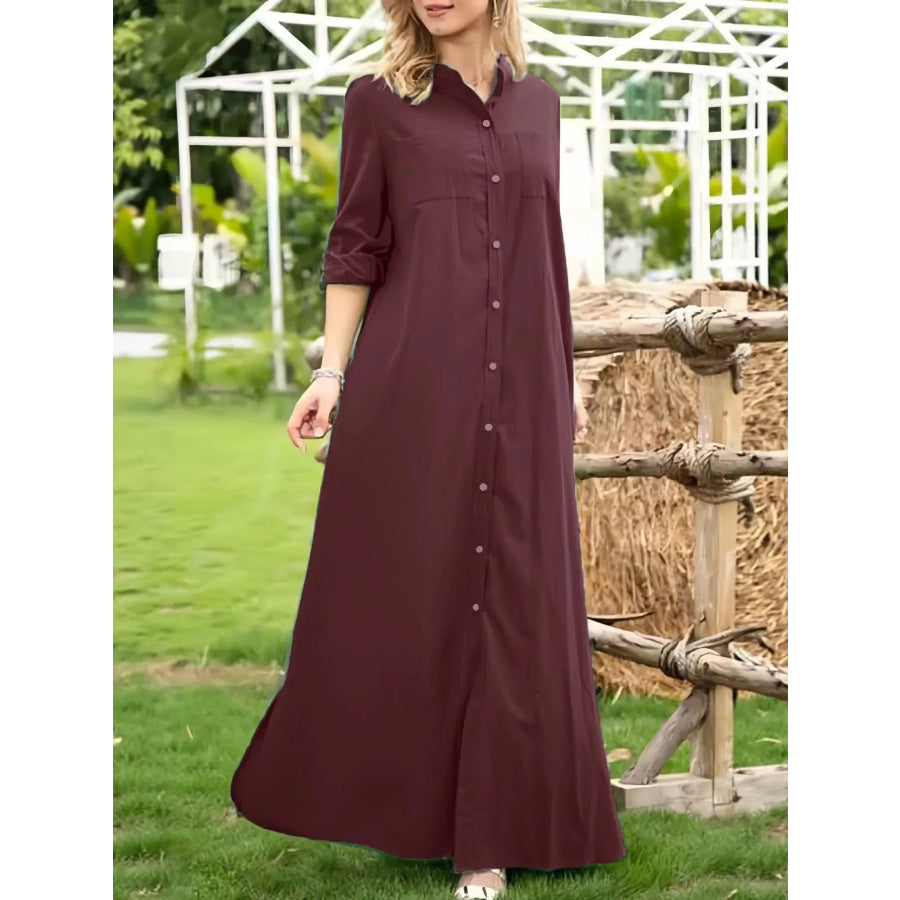 Button-Down Maxi Shirt Dress Rouge Color / S Apparel and Accessories