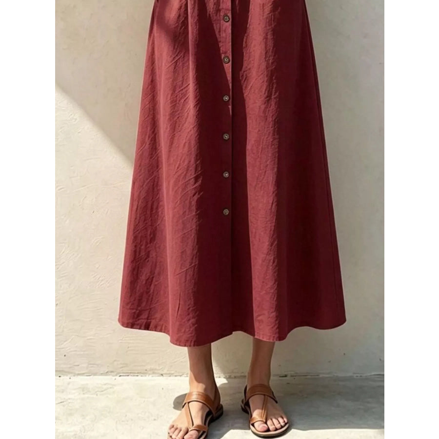 Button-Down Midi Shirt Dress with Pockets Apparel and Accessories