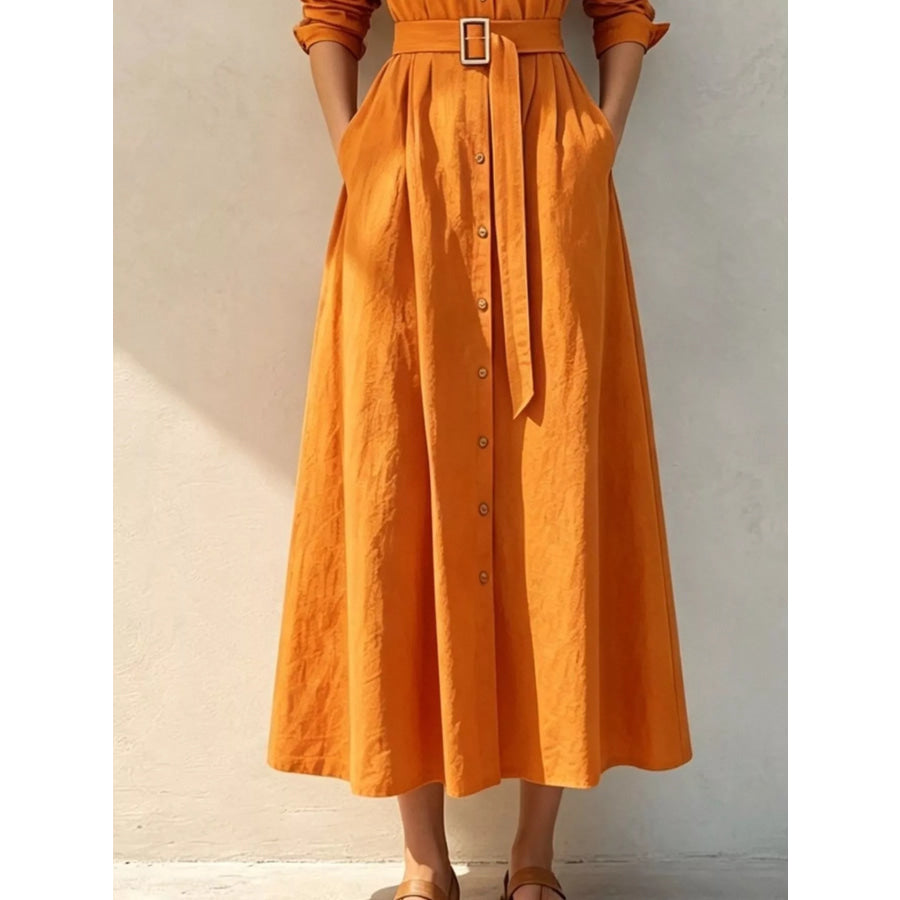 Button-Down Midi Shirt Dress with Pockets Apparel and Accessories
