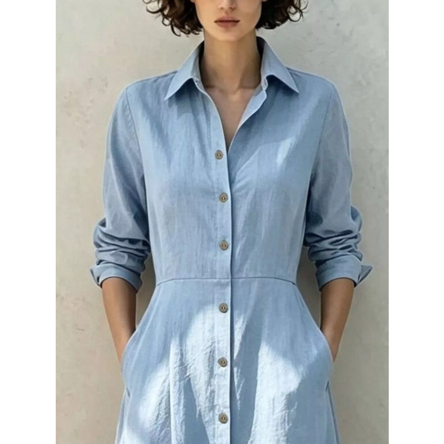 Button-Down Midi Shirt Dress with Pockets Apparel and Accessories