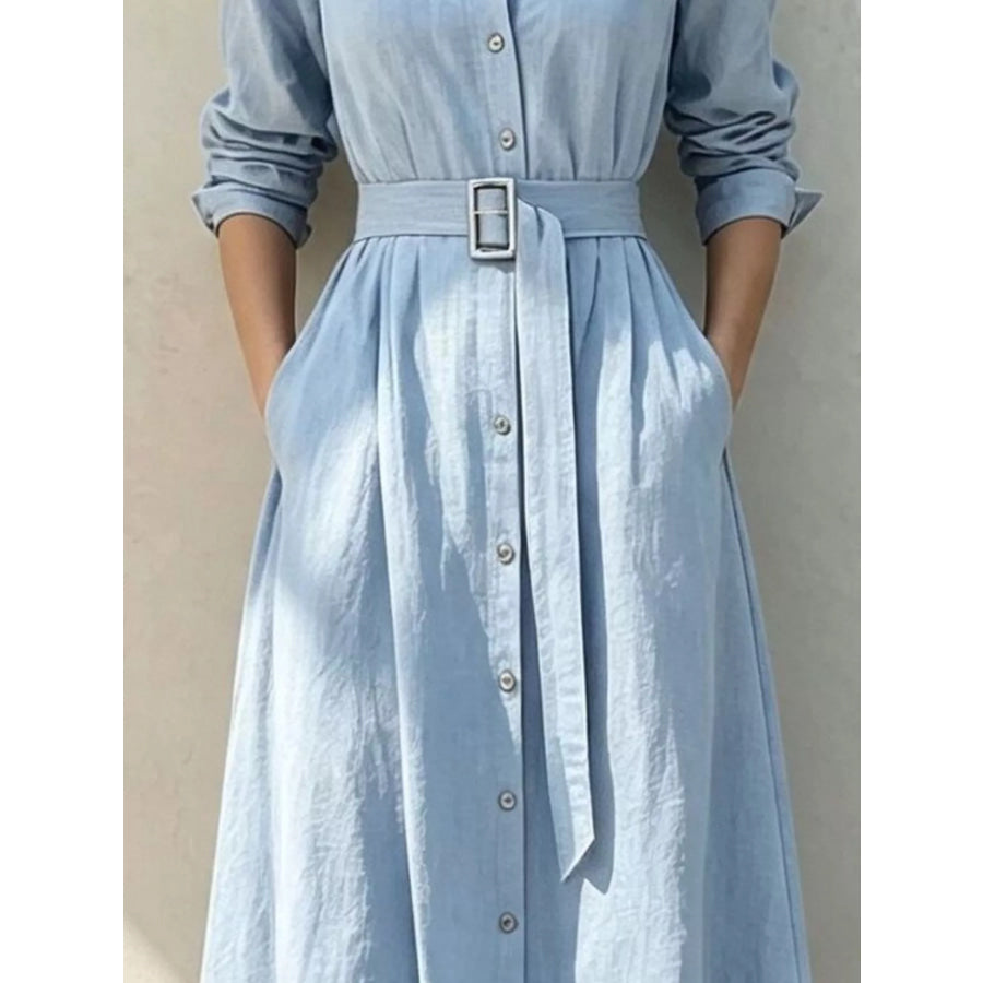 Button-Down Midi Shirt Dress with Pockets Apparel and Accessories