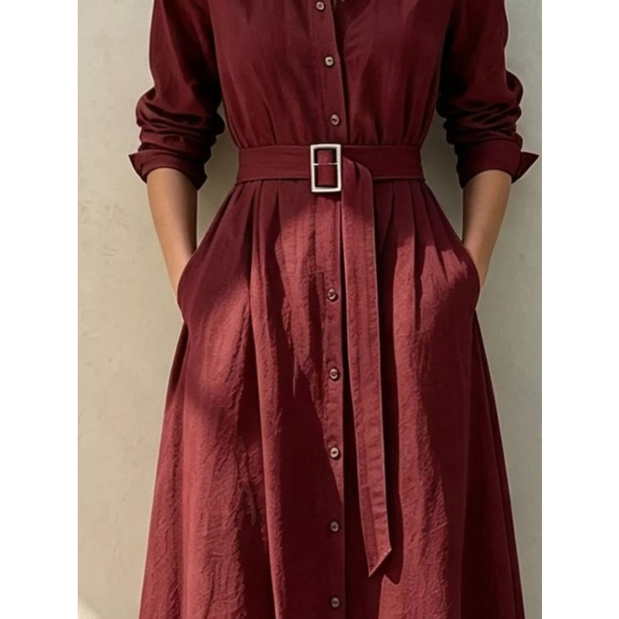Button-Down Midi Shirt Dress with Pockets Apparel and Accessories