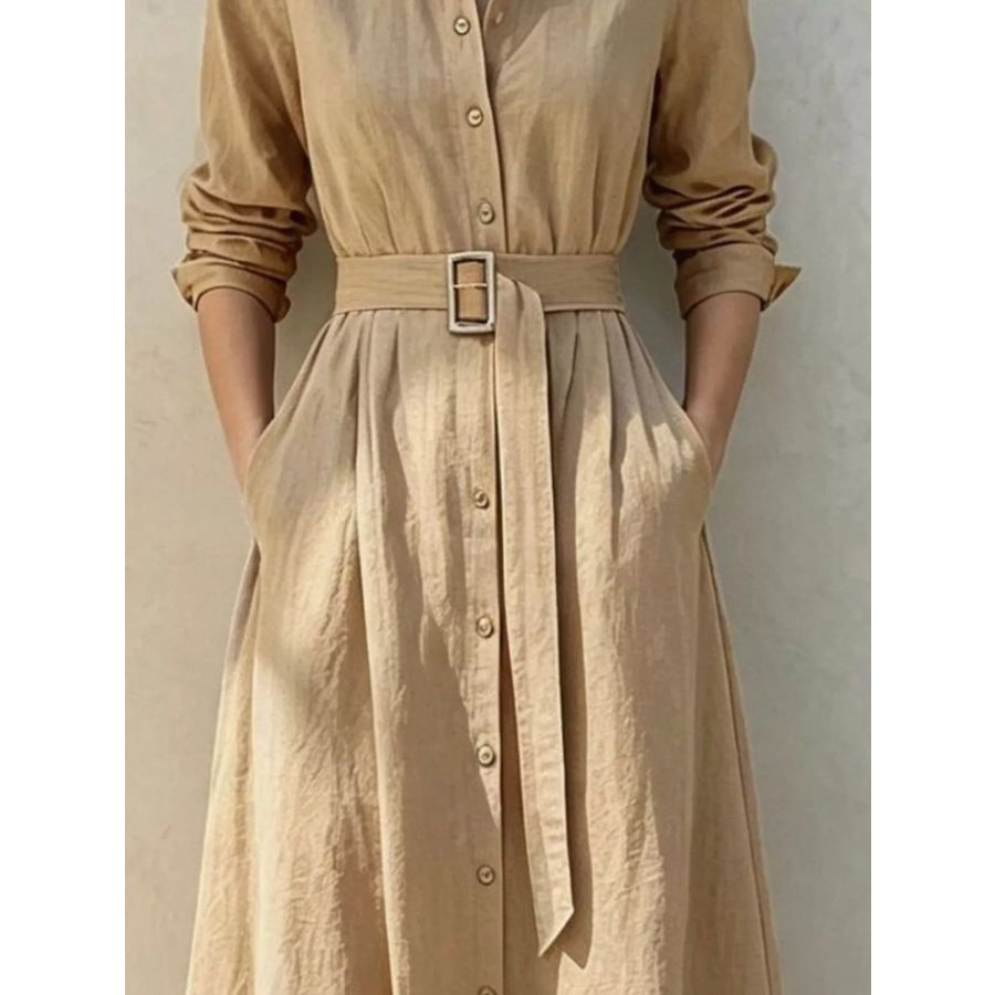 Button-Down Midi Shirt Dress with Pockets Apparel and Accessories