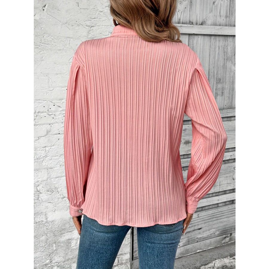 Button Down Mock Neck Long Sleeve Shirt Coral / S Apparel and Accessories