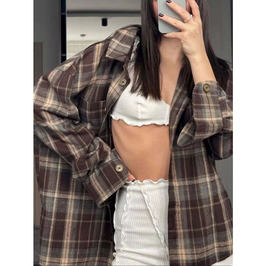 Button Down Oversized Plaid Shirt Apparel and Accessories