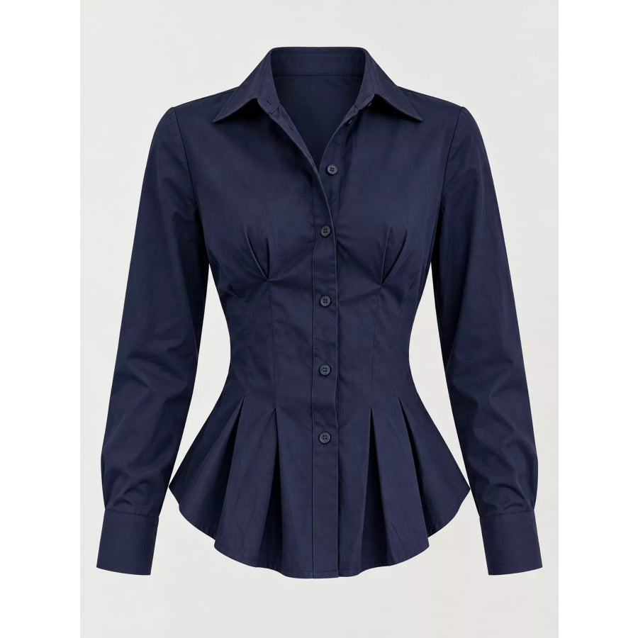Button-Down Peplum Blouse with Fitted Waist Apparel and Accessories