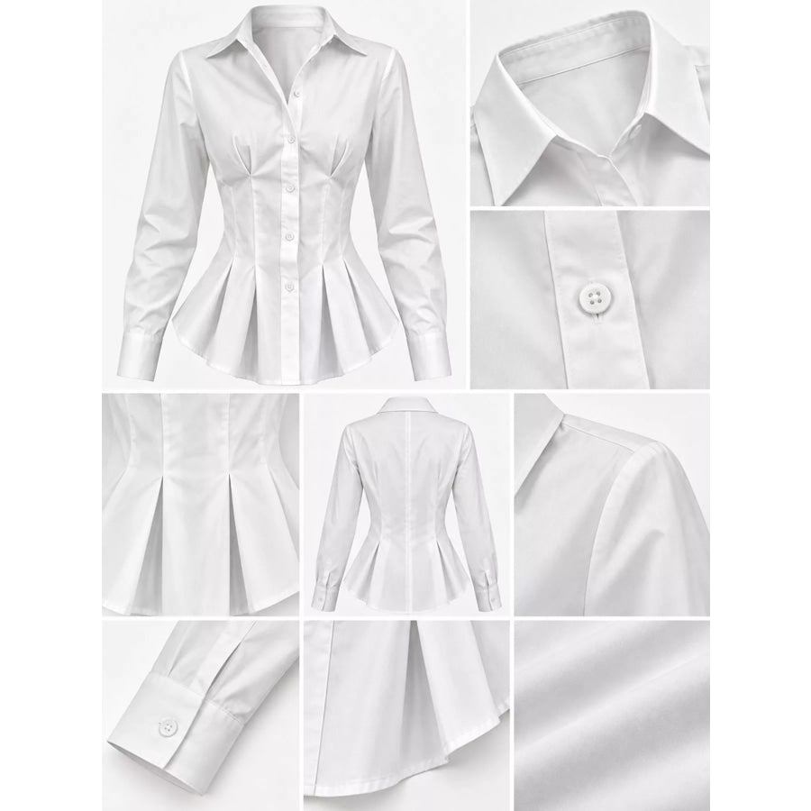 Button-Down Peplum Blouse with Fitted Waist Apparel and Accessories