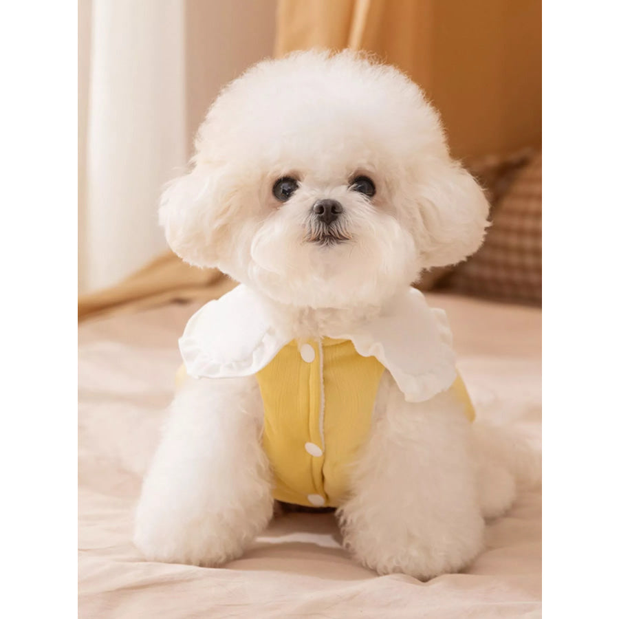 Button-Down Pet Jumpsuit with Ruffle Collar Rock Yellow / XS Apparel and Accessories