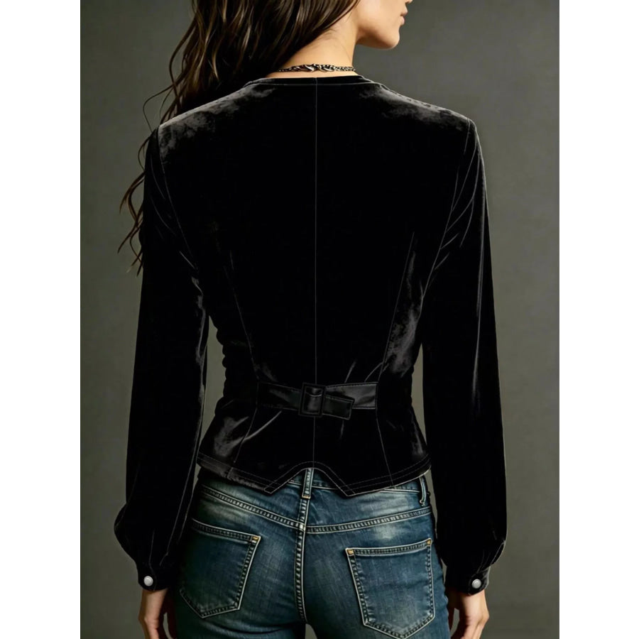 Button Down Plunge Velvet Shirt