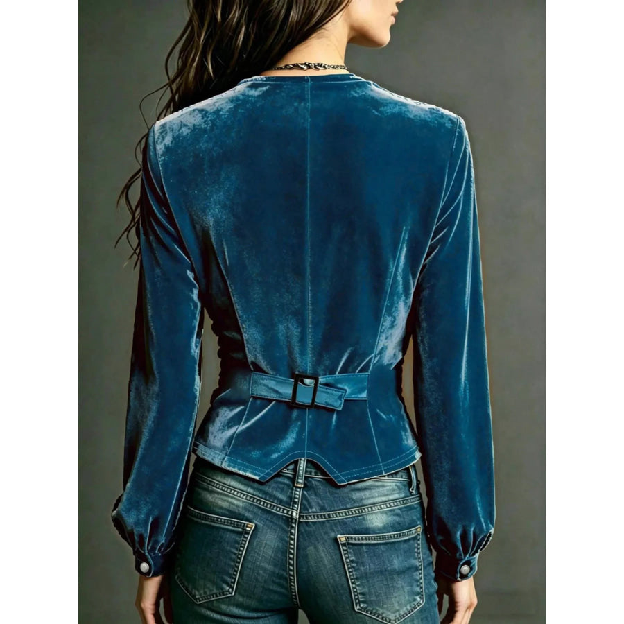 Button Down Plunge Velvet Shirt