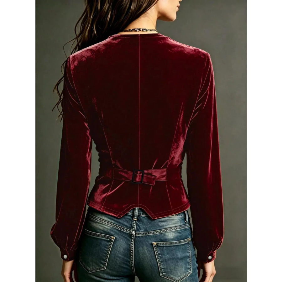 Button Down Plunge Velvet Shirt
