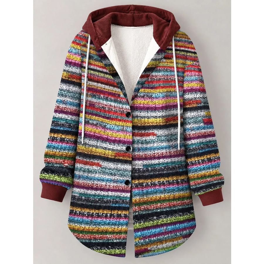Button Down Printed Contrast Hooded Shacket Jacket Apparel and Accessories