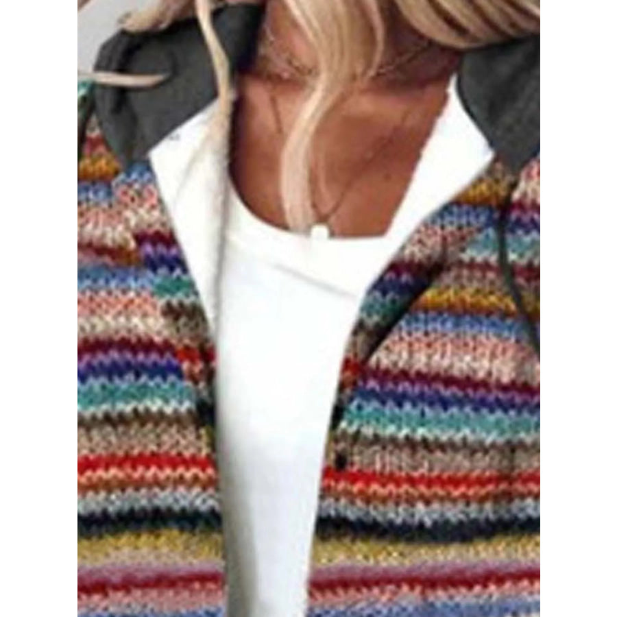 Button Down Printed Contrast Hooded Shacket Jacket Apparel and Accessories