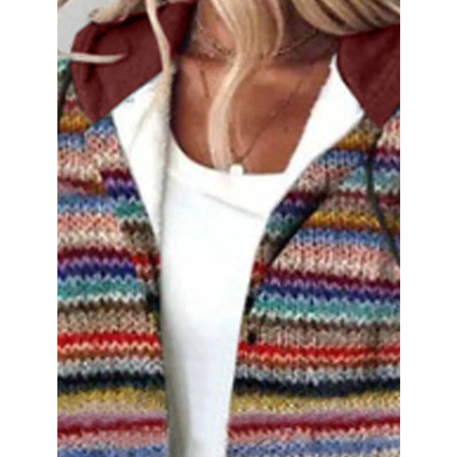 Button Down Printed Contrast Hooded Shacket Jacket Apparel and Accessories
