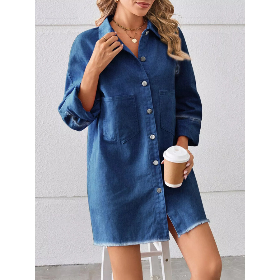 Button-Down Raw Hem Denim Dress Apparel and Accessories