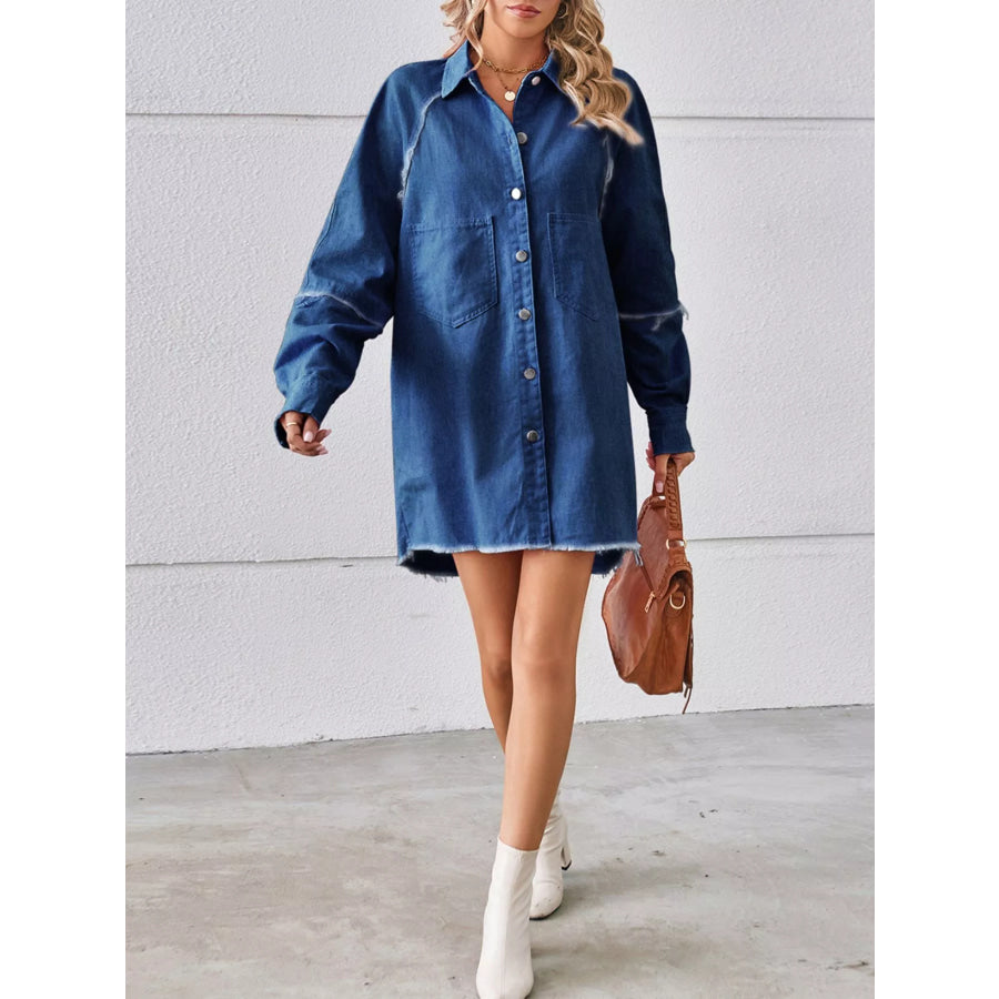 Button-Down Raw Hem Denim Dress Apparel and Accessories