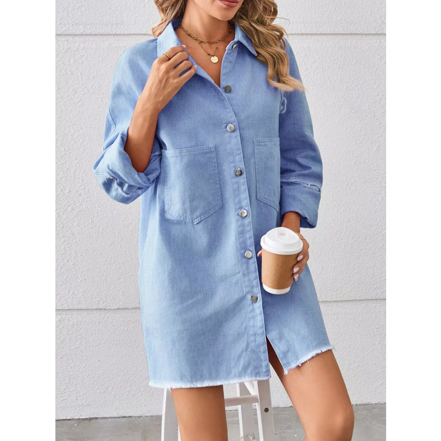 Button-Down Raw Hem Denim Dress Apparel and Accessories