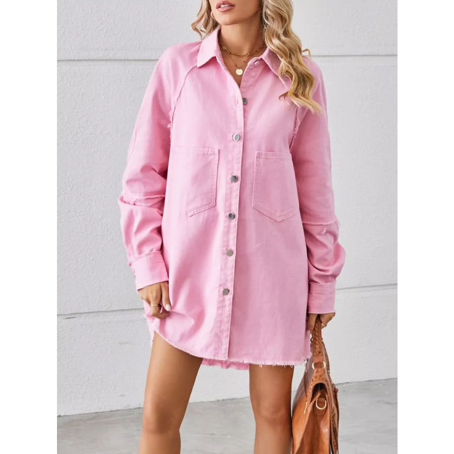 Button-Down Raw Hem Denim Dress Apparel and Accessories