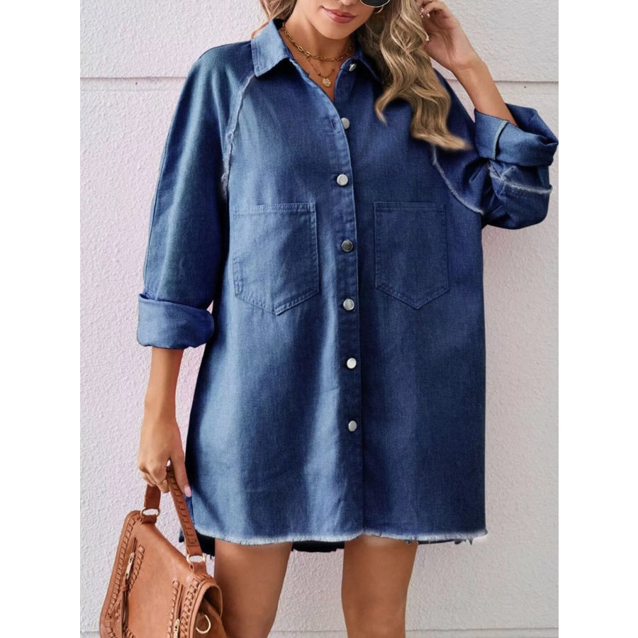 Button-Down Raw Hem Denim Dress Apparel and Accessories