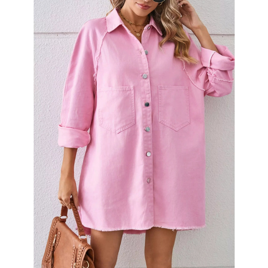 Button-Down Raw Hem Denim Dress Apparel and Accessories