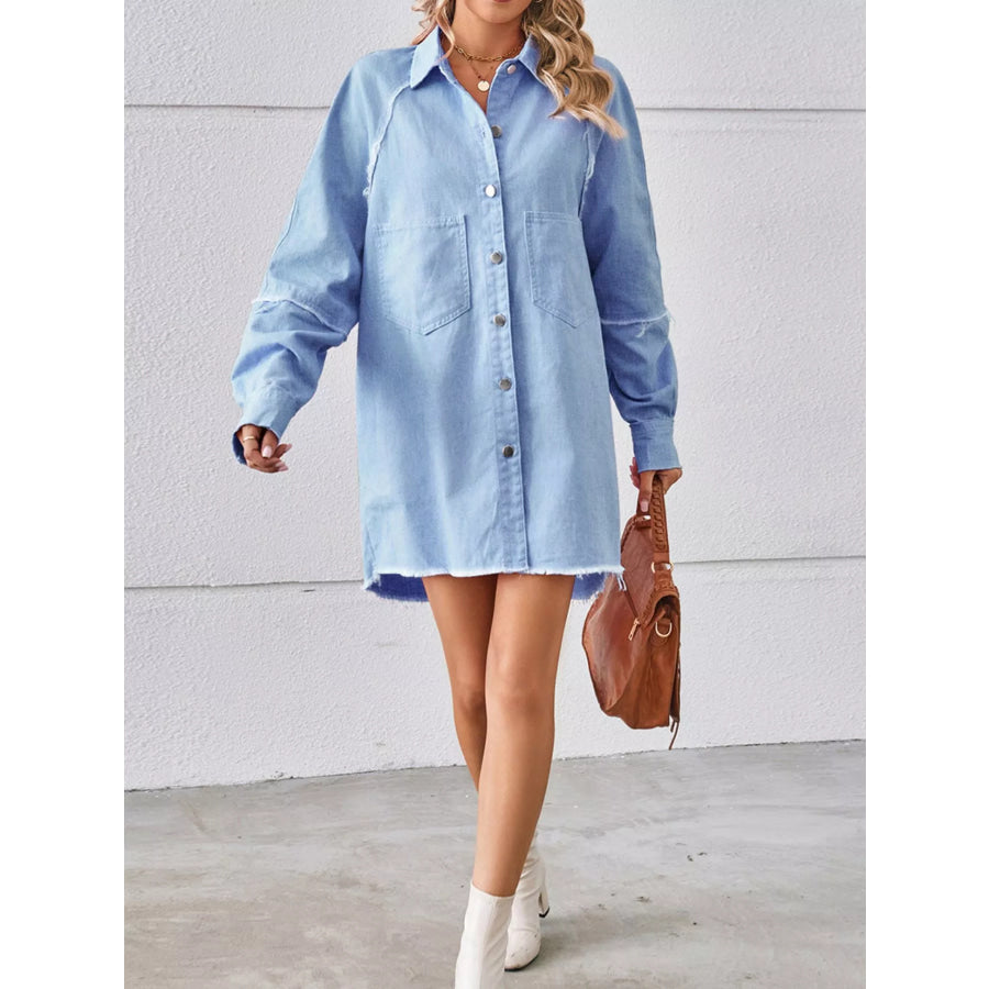 Button-Down Raw Hem Denim Dress Apparel and Accessories