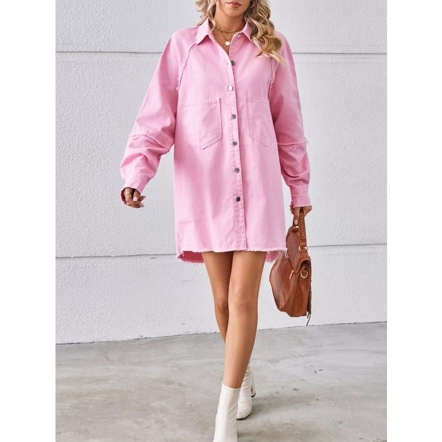 Button-Down Raw Hem Denim Dress Apparel and Accessories