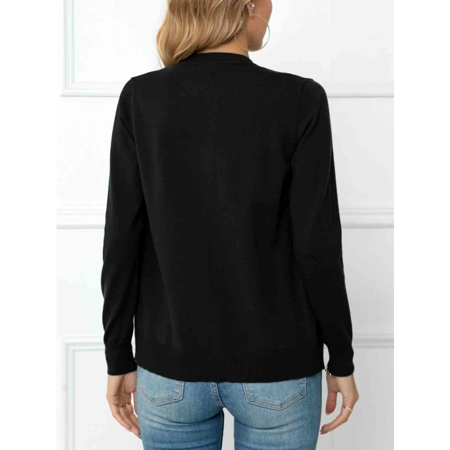 Button Down Round Neck Cardigan Black / S