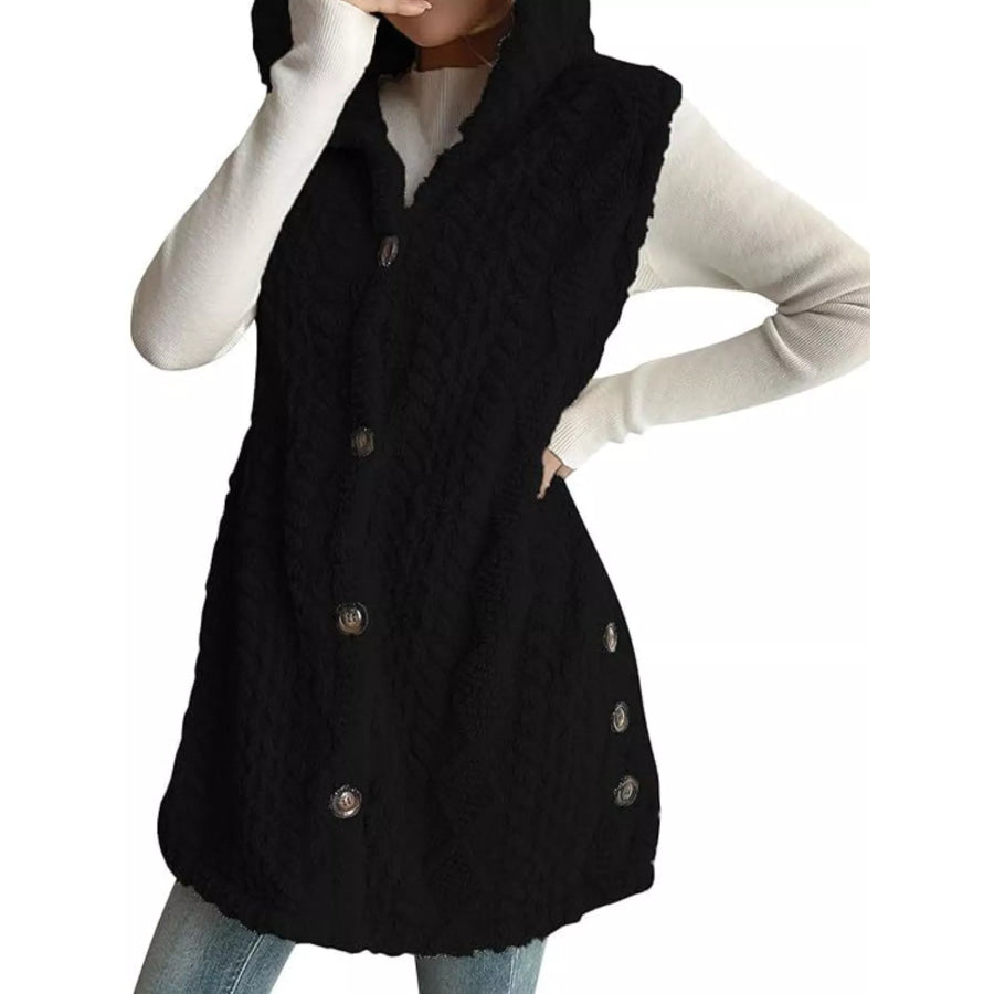 Button-Down Sherpa Hooded Vest Coat Apparel and Accessories