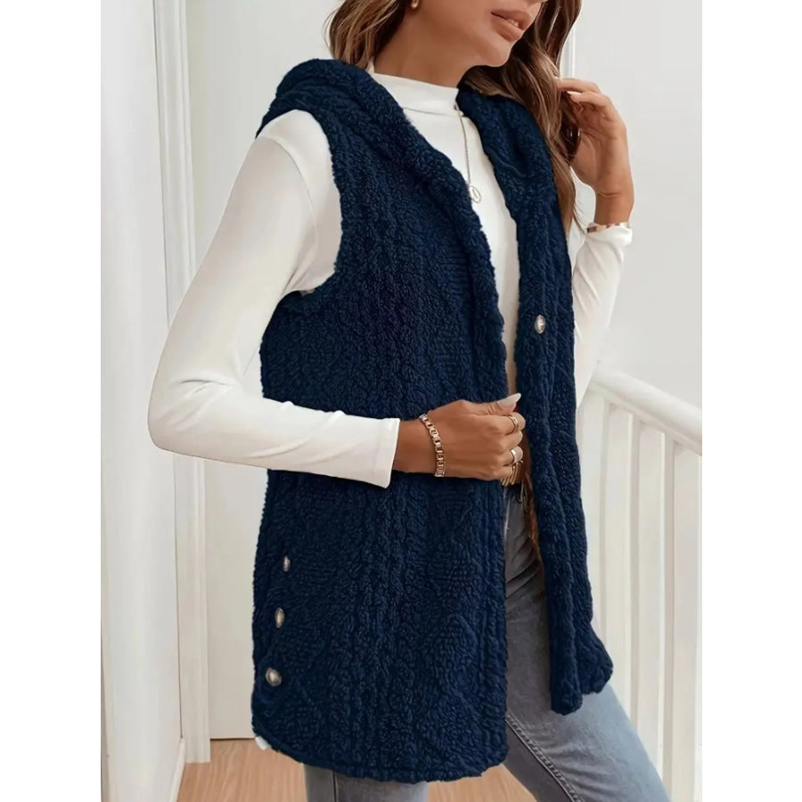Button-Down Sherpa Hooded Vest Coat Apparel and Accessories