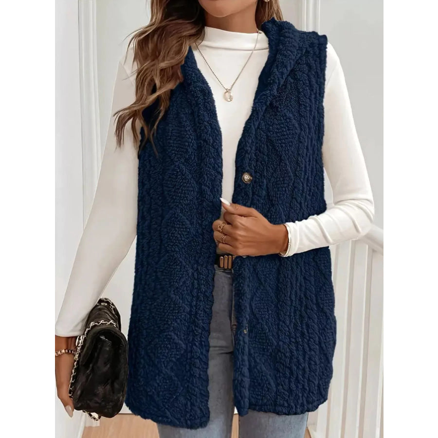 Button-Down Sherpa Hooded Vest Coat Apparel and Accessories
