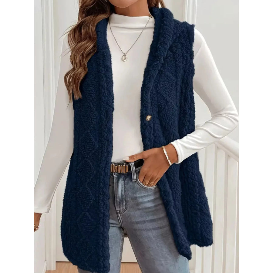 Button-Down Sherpa Hooded Vest Coat Apparel and Accessories