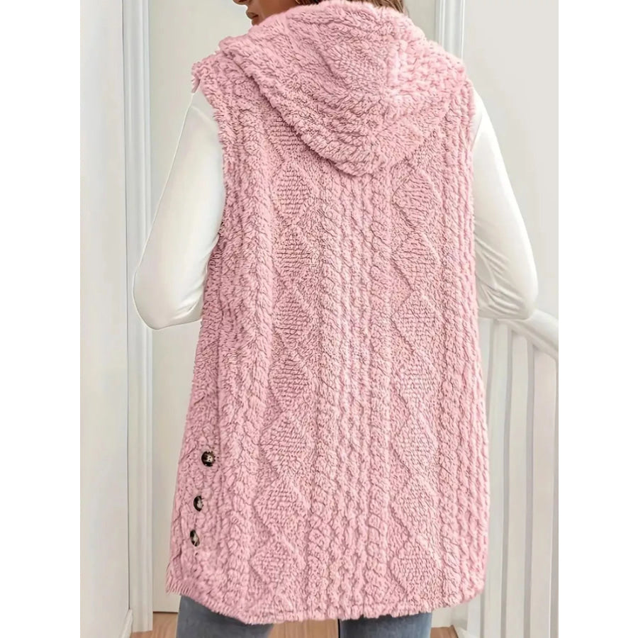 Button-Down Sherpa Hooded Vest Coat Apparel and Accessories